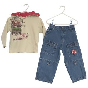 Jeep t-shirt kids 3T set long sleeve hoodie and cargo blue jeans (2 pc lot) boys